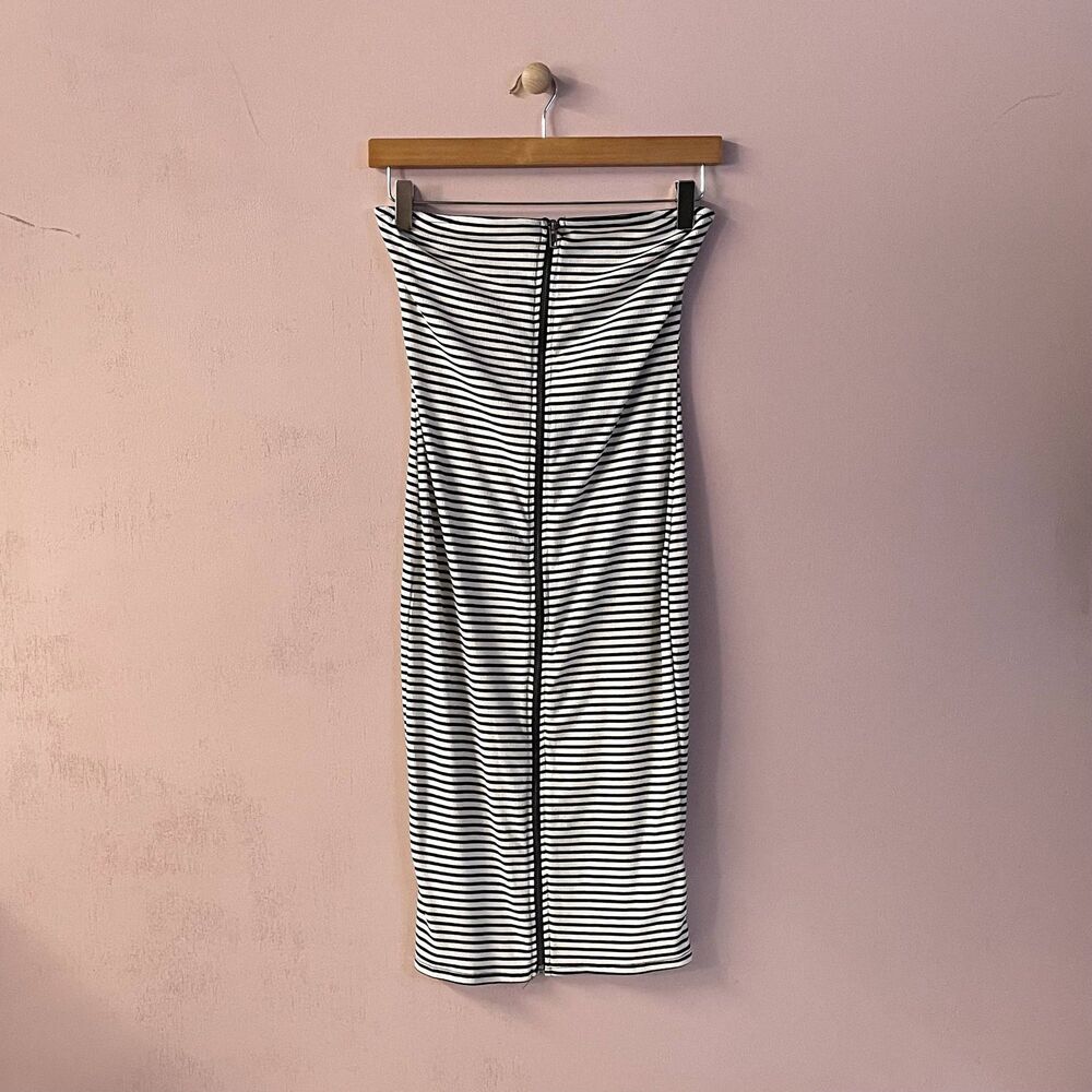 Urban Outfitters Cream/Black Striped Zip-Front Strapless BodyCon Dress Sz S NWT